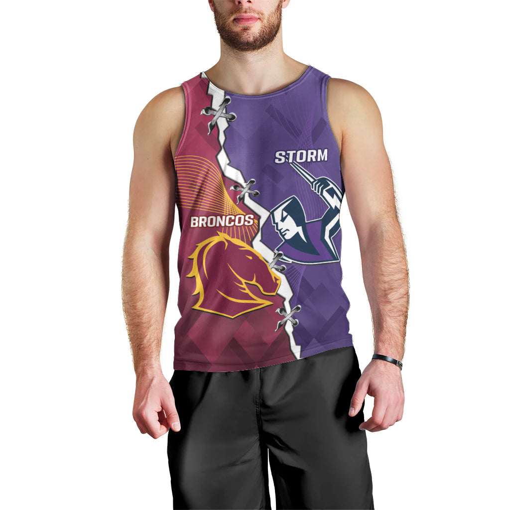 Personalised Broncos And Storm Rugby Men Tank Top Sporty Version - Vibe Hoodie Shop