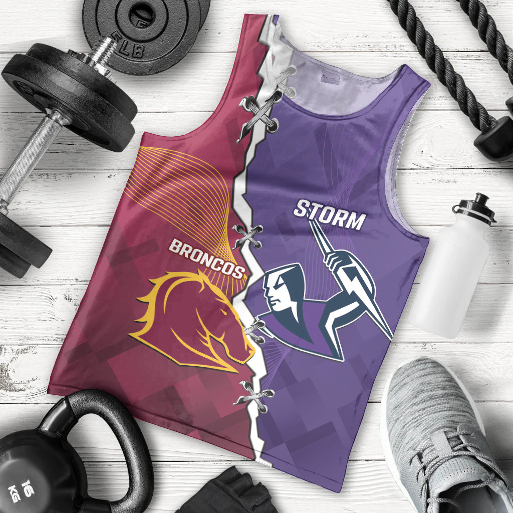 Personalised Broncos And Storm Rugby Men Tank Top Sporty Version - Vibe Hoodie Shop