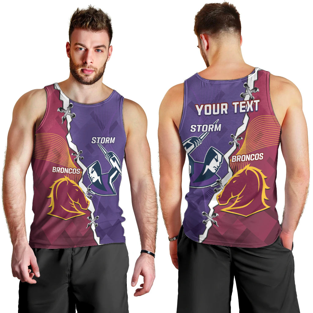 Personalised Broncos And Storm Rugby Men Tank Top Sporty Version - Vibe Hoodie Shop