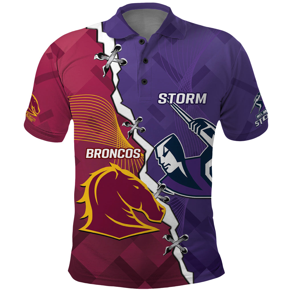 Personalised Broncos And Storm Rugby Polo Shirt Sporty Version - Vibe Hoodie Shop