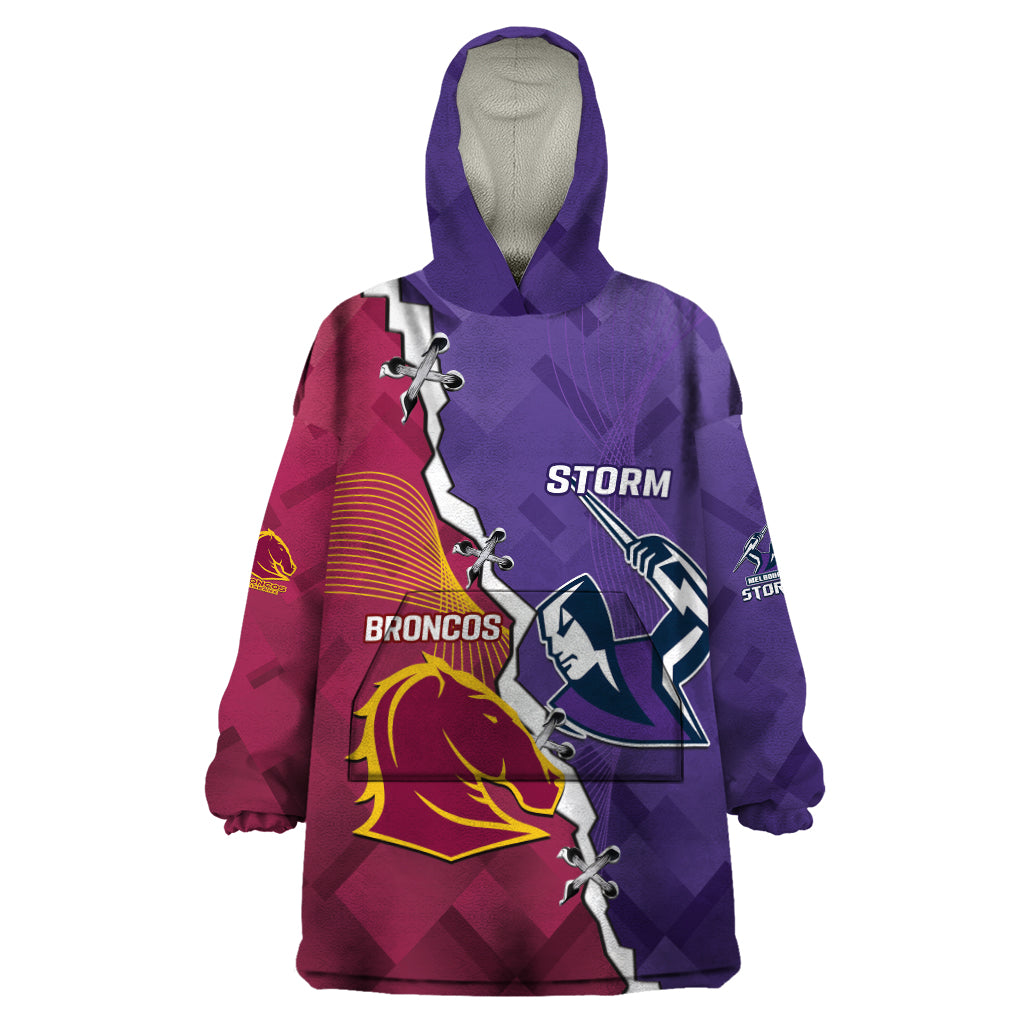 Personalised Broncos And Storm Rugby Wearable Blanket Hoodie Sporty Version - Vibe Hoodie Shop