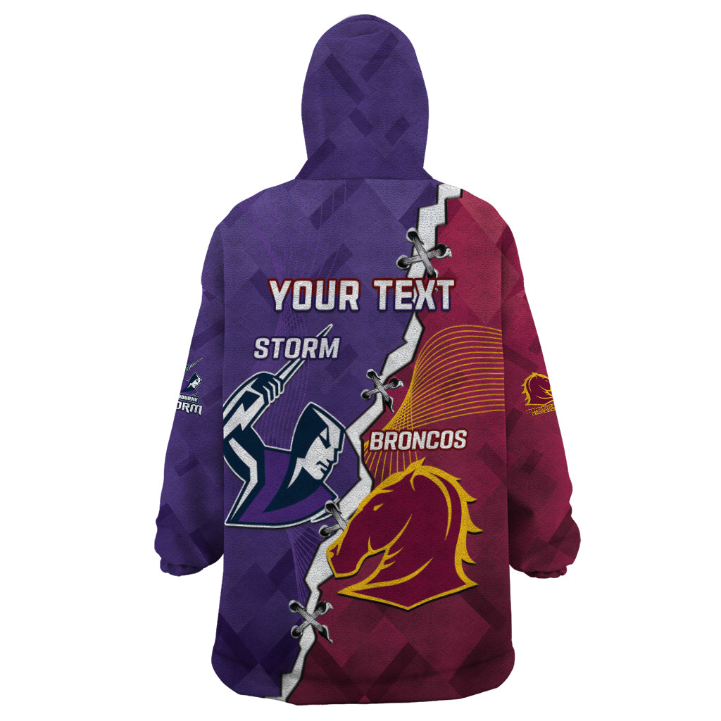 Personalised Broncos And Storm Rugby Wearable Blanket Hoodie Sporty Version - Vibe Hoodie Shop