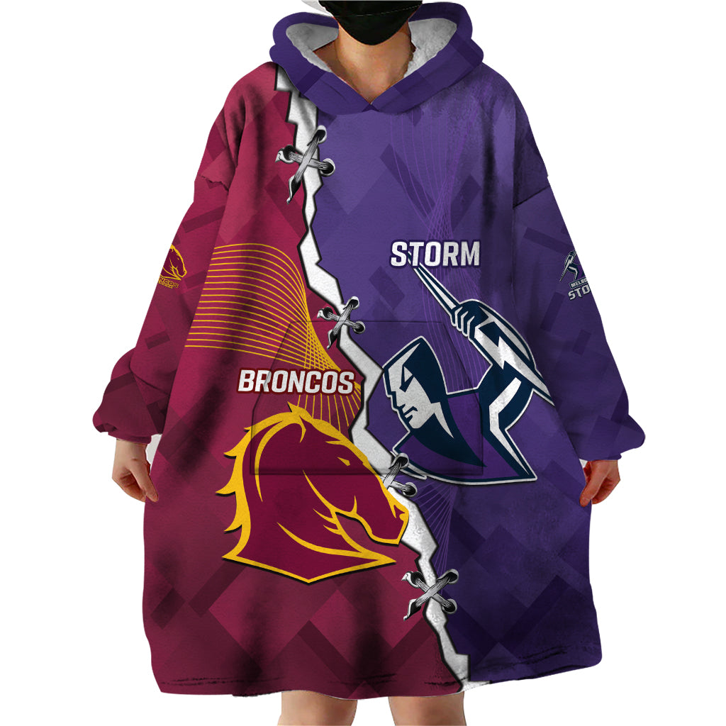 Personalised Broncos And Storm Rugby Wearable Blanket Hoodie Sporty Version - Vibe Hoodie Shop