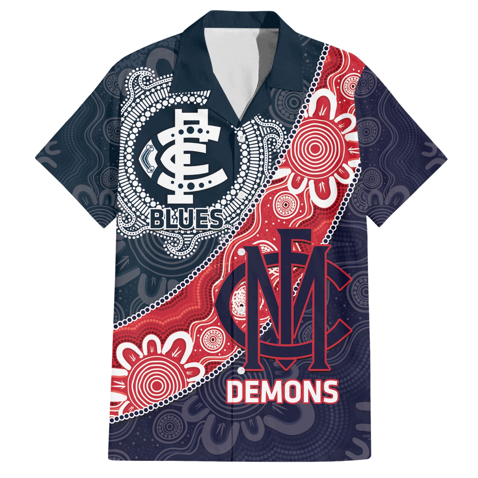 Personalised Demons And Blues Football Hawaiian Shirt Aboriginal Art - Vibe Hoodie Shop