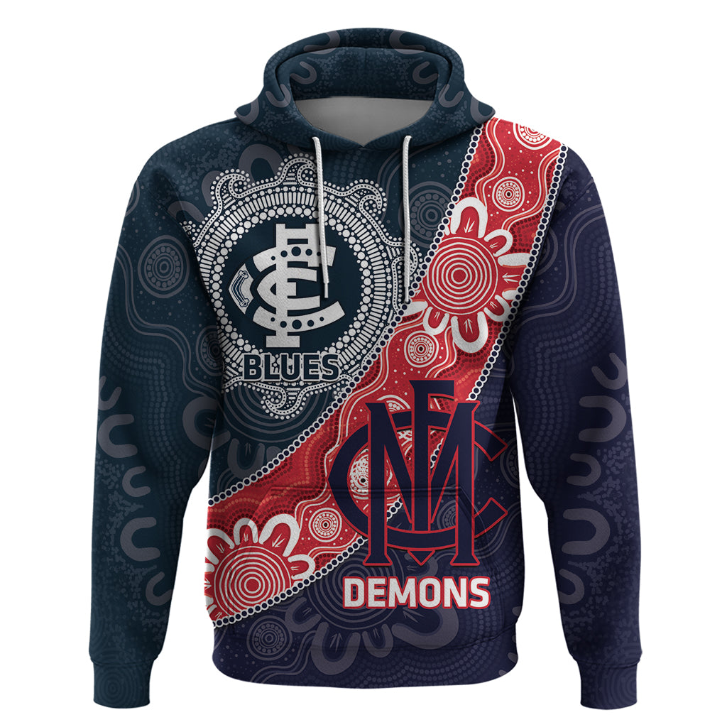 Personalised Demons And Blues Football Hoodie Aboriginal Art - Vibe Hoodie Shop