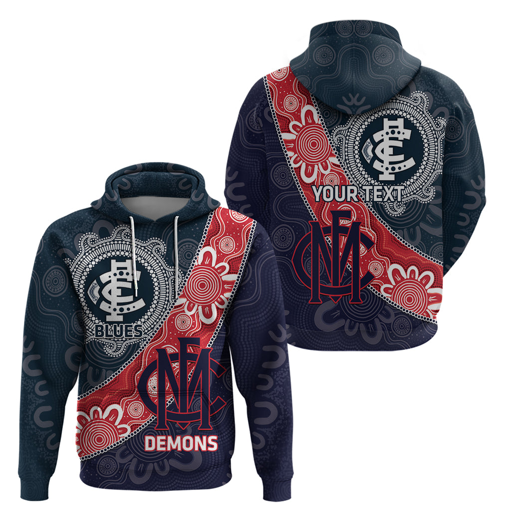 Personalised Demons And Blues Football Hoodie Aboriginal Art - Vibe Hoodie Shop