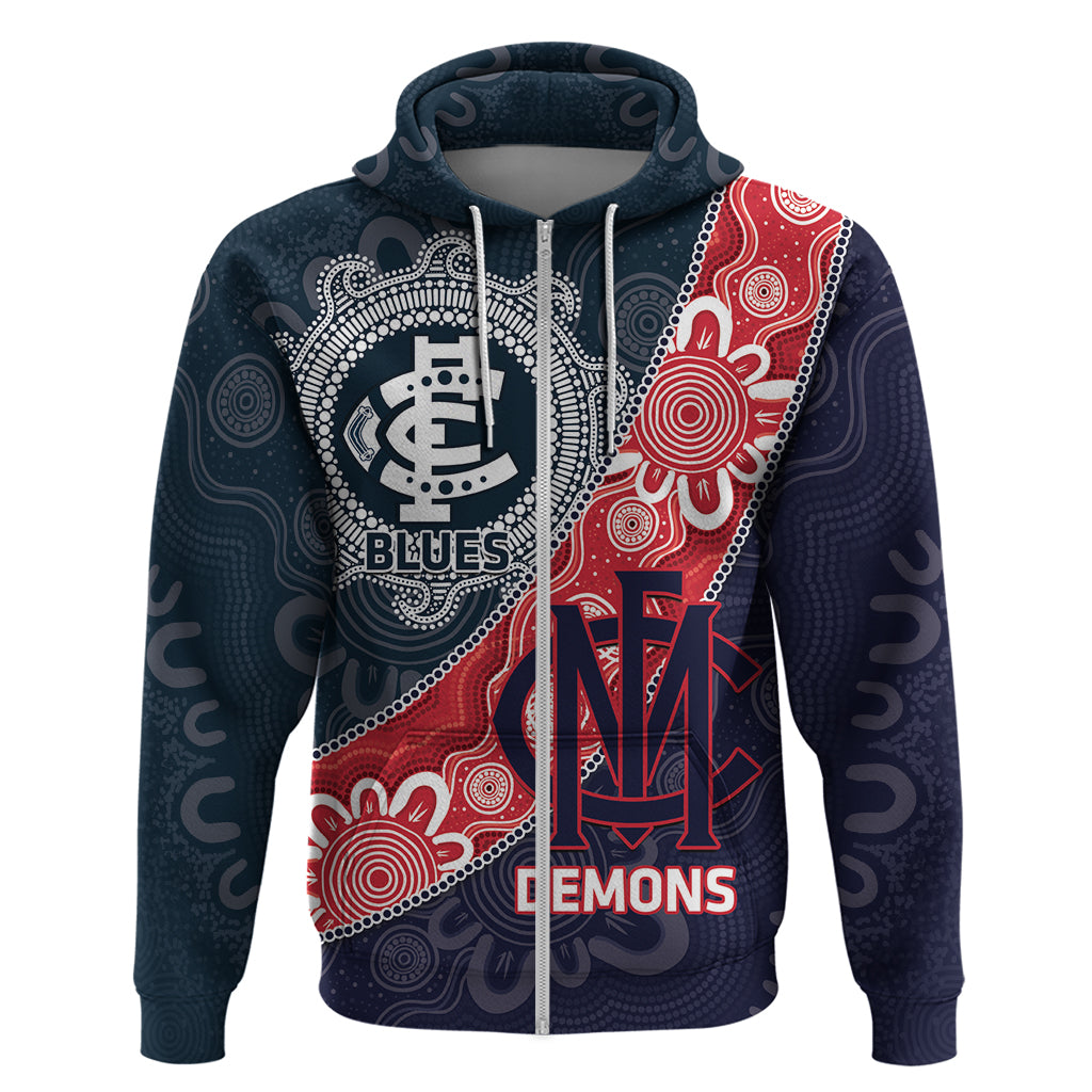 Personalised Demons And Blues Football Hoodie Aboriginal Art - Vibe Hoodie Shop