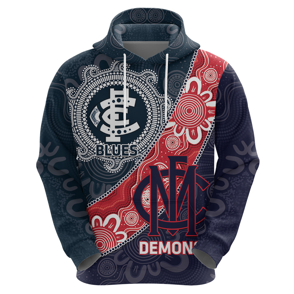 Personalised Demons And Blues Football Hoodie Aboriginal Art - Vibe Hoodie Shop