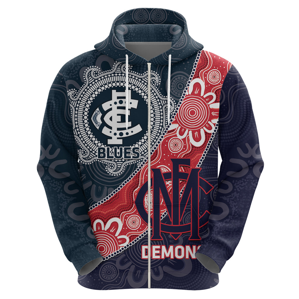 Personalised Demons And Blues Football Hoodie Aboriginal Art - Vibe Hoodie Shop