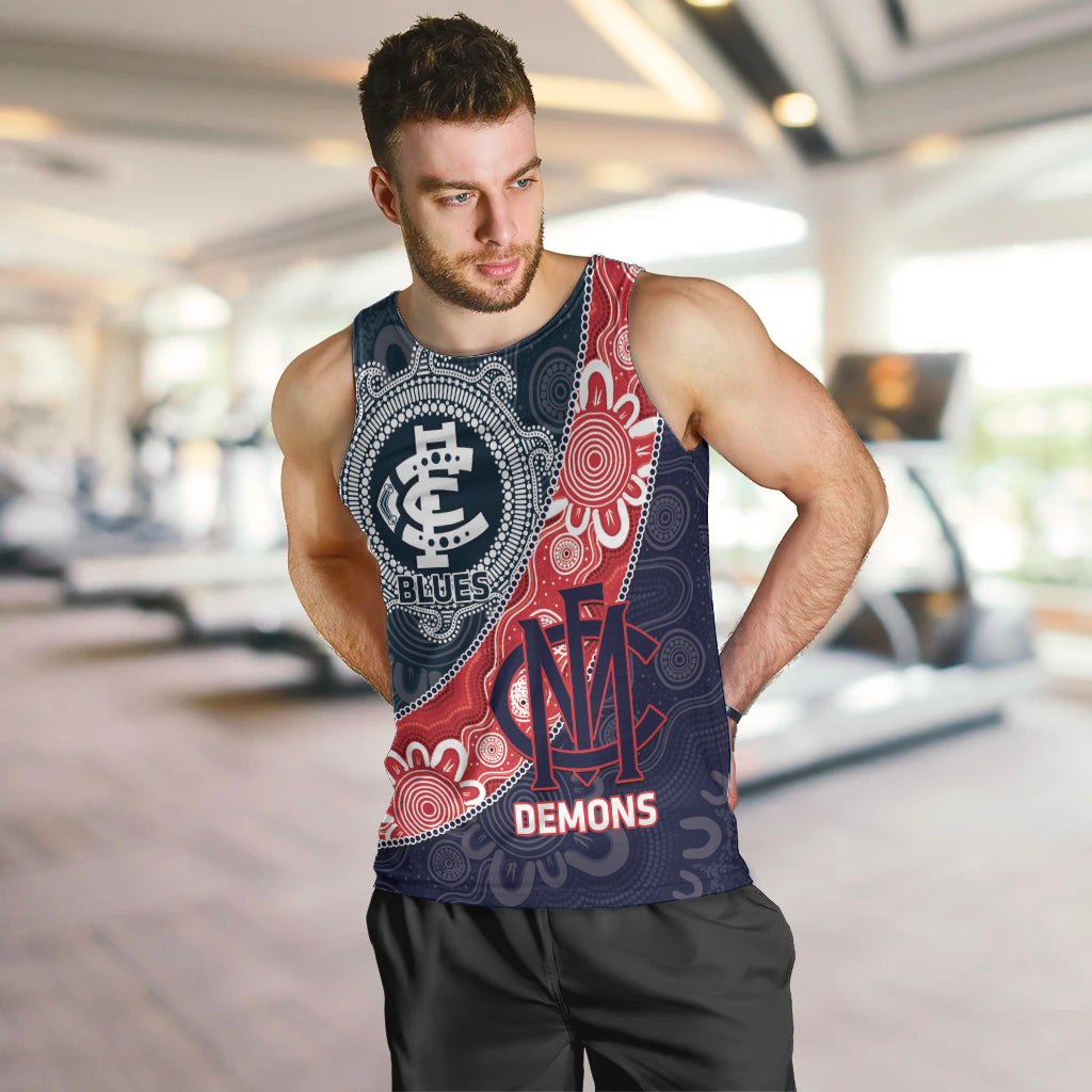 Personalised Demons And Blues Football Men Tank Top Aboriginal Art - Vibe Hoodie Shop
