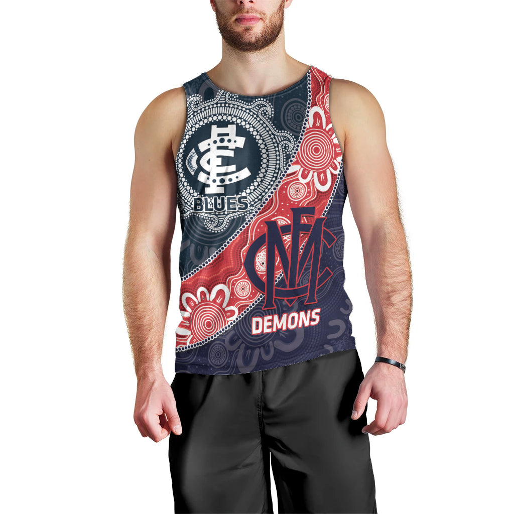 Personalised Demons And Blues Football Men Tank Top Aboriginal Art - Vibe Hoodie Shop