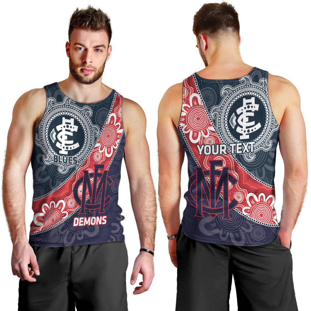 Personalised Demons And Blues Football Men Tank Top Aboriginal Art - Vibe Hoodie Shop