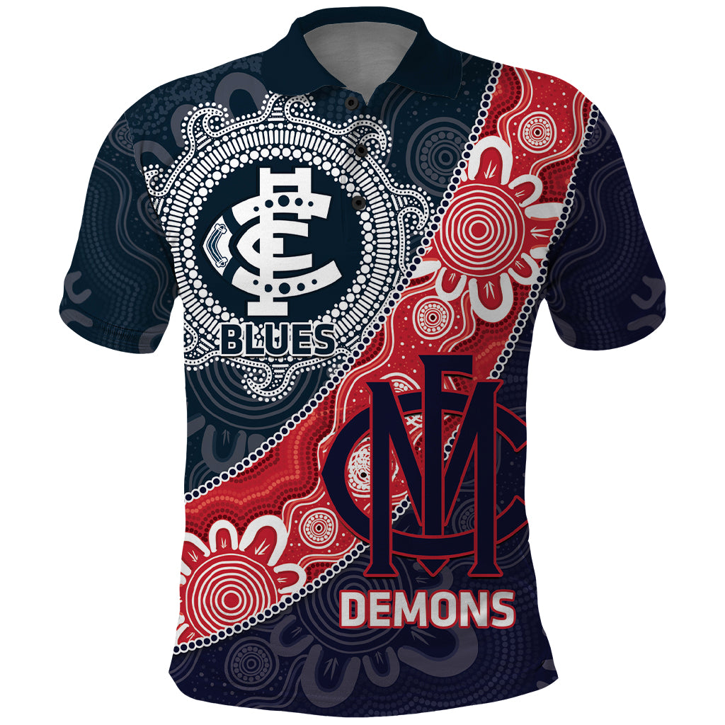 Personalised Demons And Blues Football Polo Shirt Aboriginal Art - Vibe Hoodie Shop