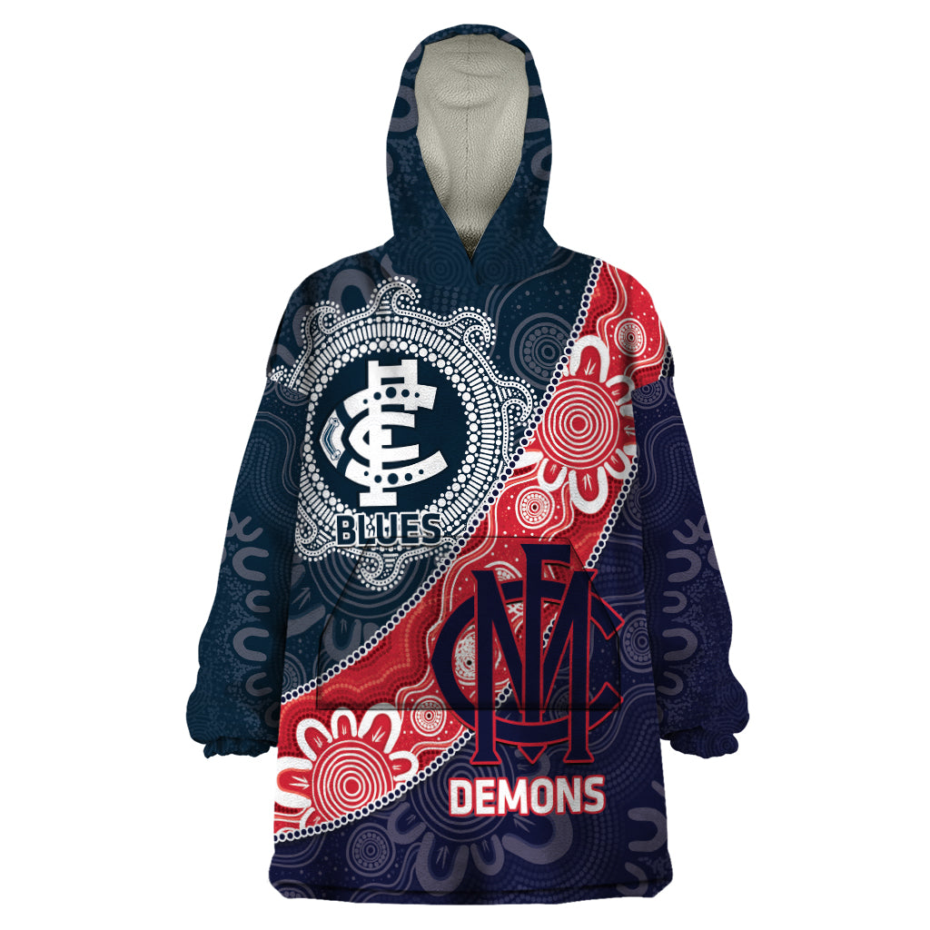 Personalised Demons And Blues Football Wearable Blanket Hoodie Aboriginal Art - Vibe Hoodie Shop