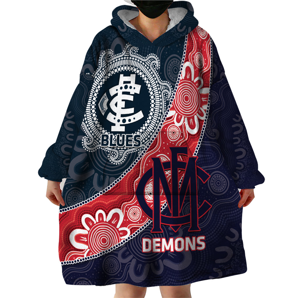 Personalised Demons And Blues Football Wearable Blanket Hoodie Aboriginal Art - Vibe Hoodie Shop