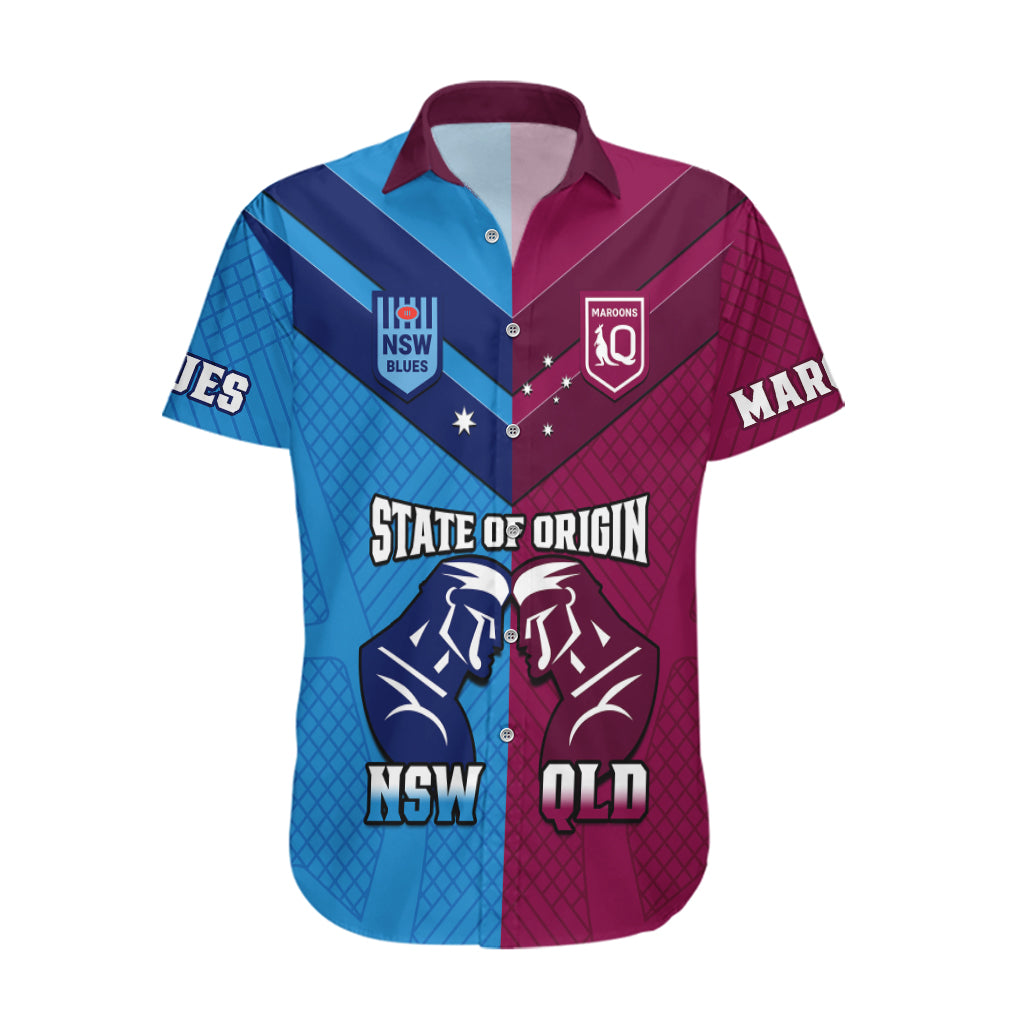 QLD Maroons And NSW Blues Rugby Hawaiian Shirt Sporty Version 2023 - Vibe Hoodie Shop