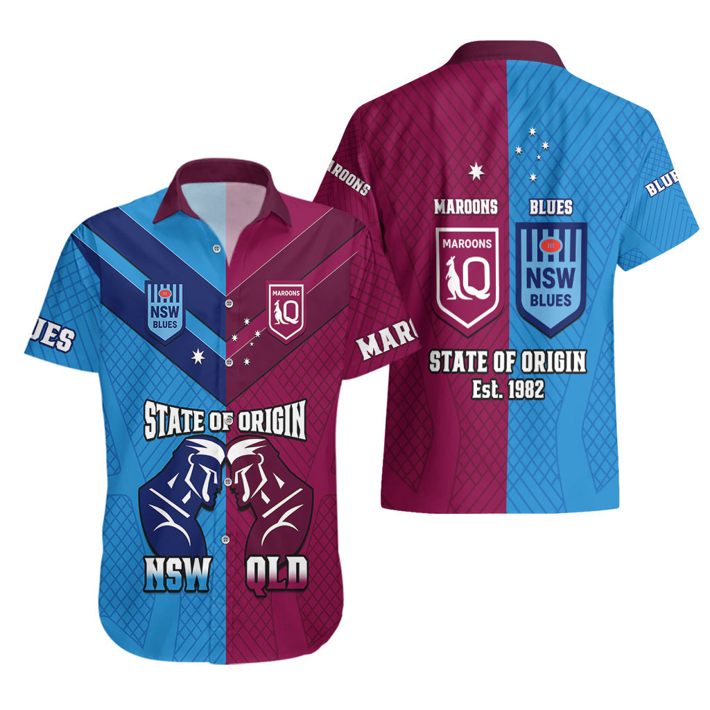 QLD Maroons And NSW Blues Rugby Hawaiian Shirt Sporty Version 2023 - Vibe Hoodie Shop