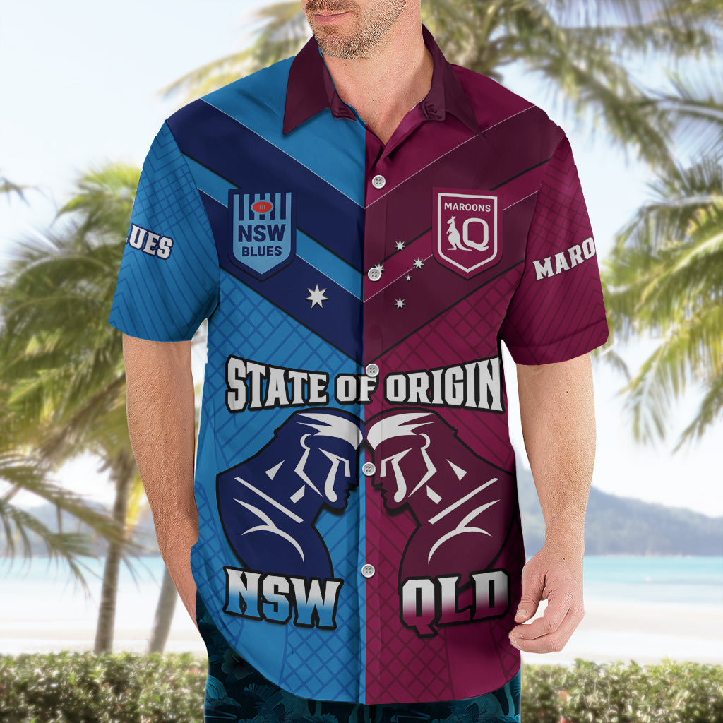 QLD Maroons And NSW Blues Rugby Hawaiian Shirt Sporty Version 2023 - Vibe Hoodie Shop