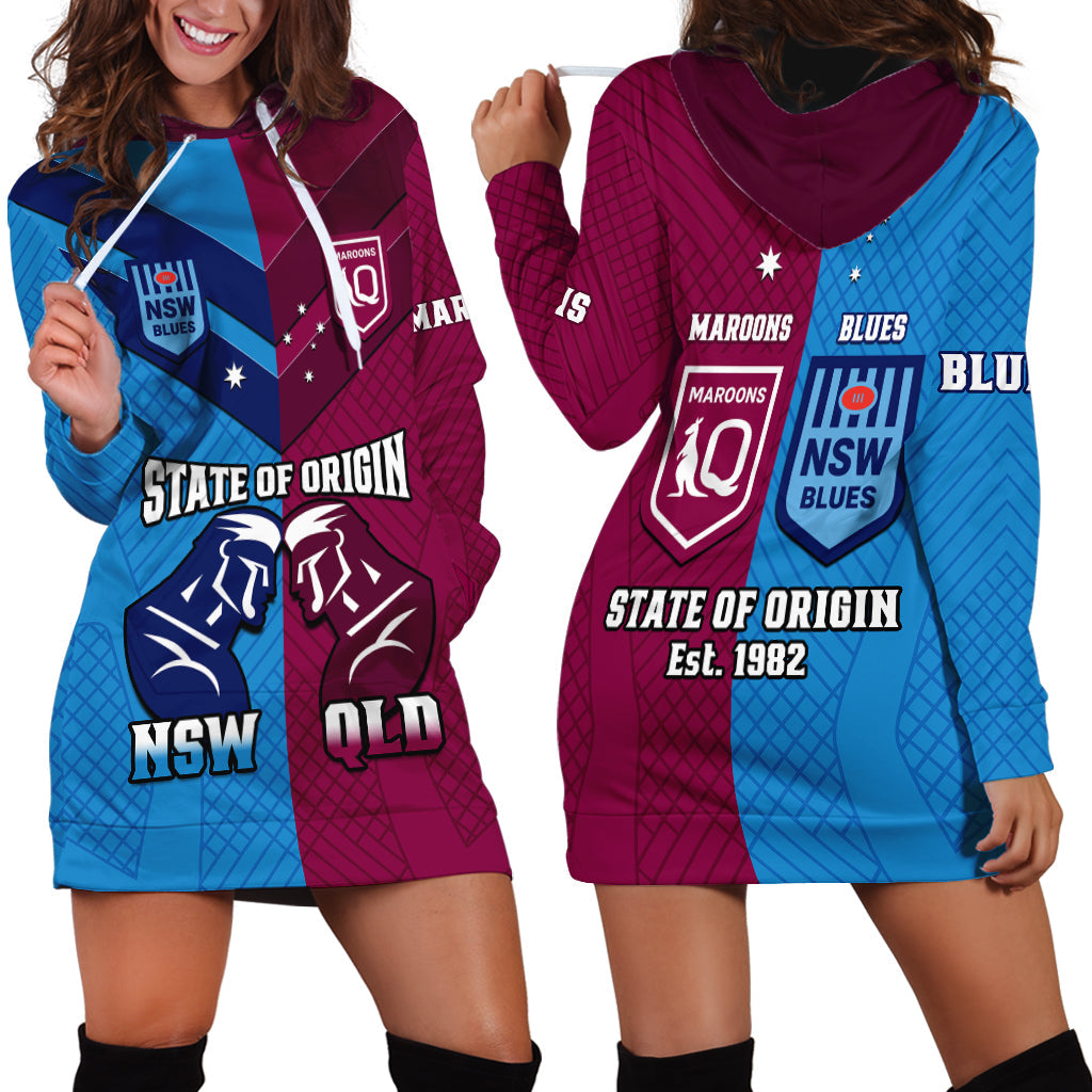 QLD Maroons And NSW Blues Rugby Hoodie Dress Sporty Version 2023 - Vibe Hoodie Shop