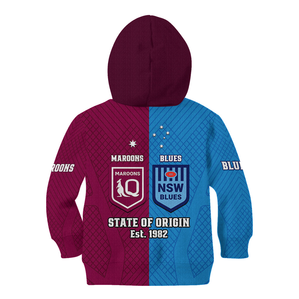 QLD Maroons And NSW Blues Rugby Kid Hoodie Sporty Version 2023 - Vibe Hoodie Shop