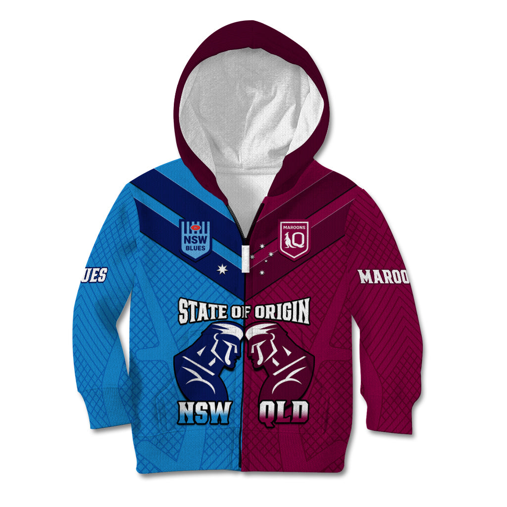 QLD Maroons And NSW Blues Rugby Kid Hoodie Sporty Version 2023 - Vibe Hoodie Shop