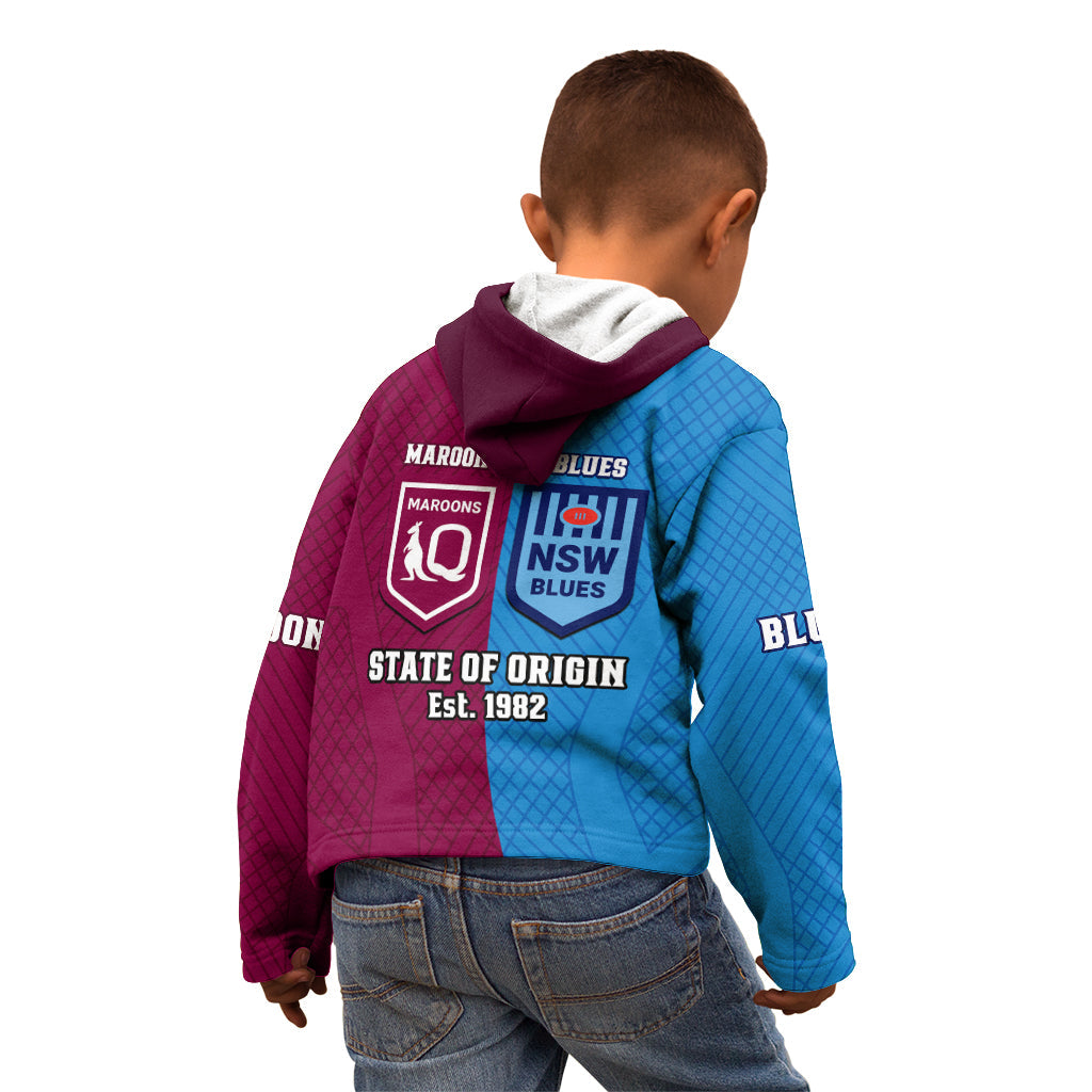 QLD Maroons And NSW Blues Rugby Kid Hoodie Sporty Version 2023 - Vibe Hoodie Shop