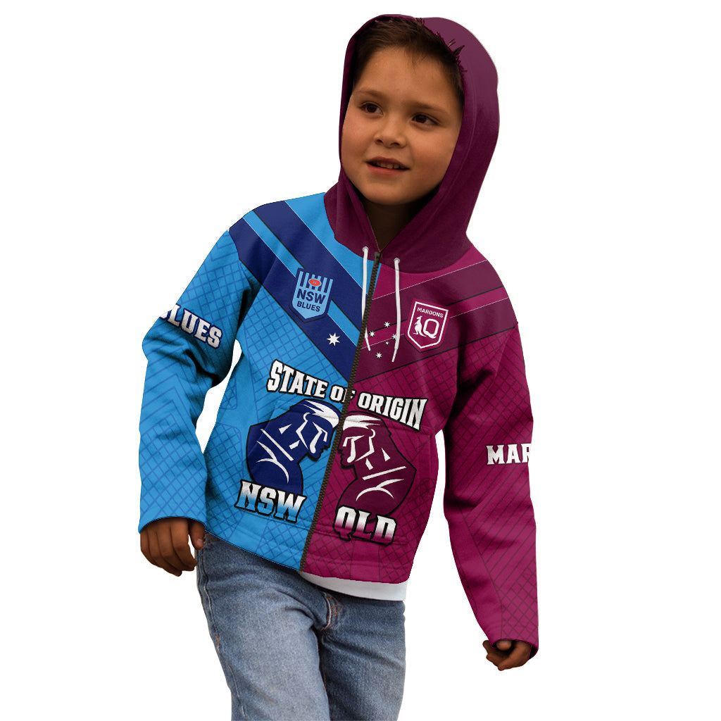 QLD Maroons And NSW Blues Rugby Kid Hoodie Sporty Version 2023 - Vibe Hoodie Shop