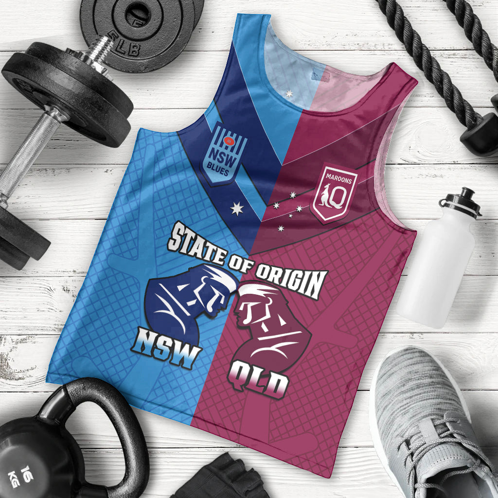 QLD Maroons And NSW Blues Rugby Men Tank Top Sporty Version 2023 - Vibe Hoodie Shop