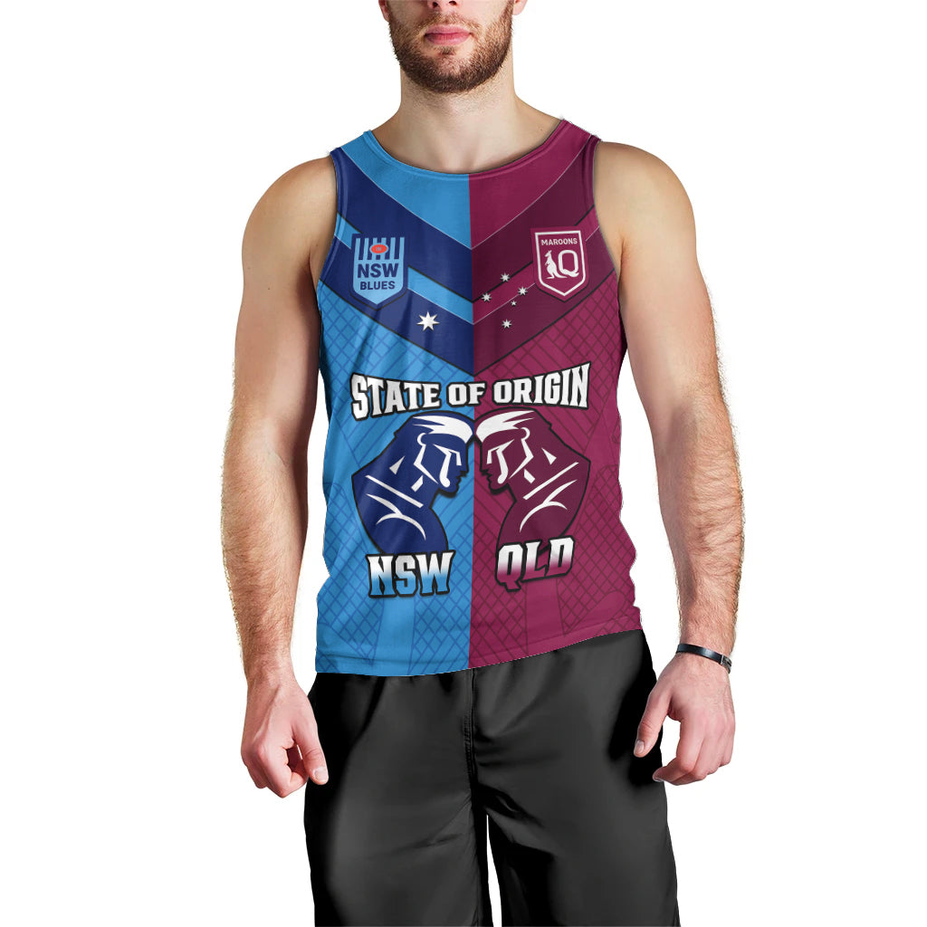 QLD Maroons And NSW Blues Rugby Men Tank Top Sporty Version 2023 - Vibe Hoodie Shop