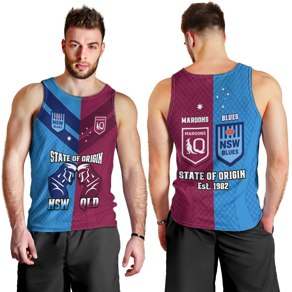 QLD Maroons And NSW Blues Rugby Men Tank Top Sporty Version 2023 - Vibe Hoodie Shop