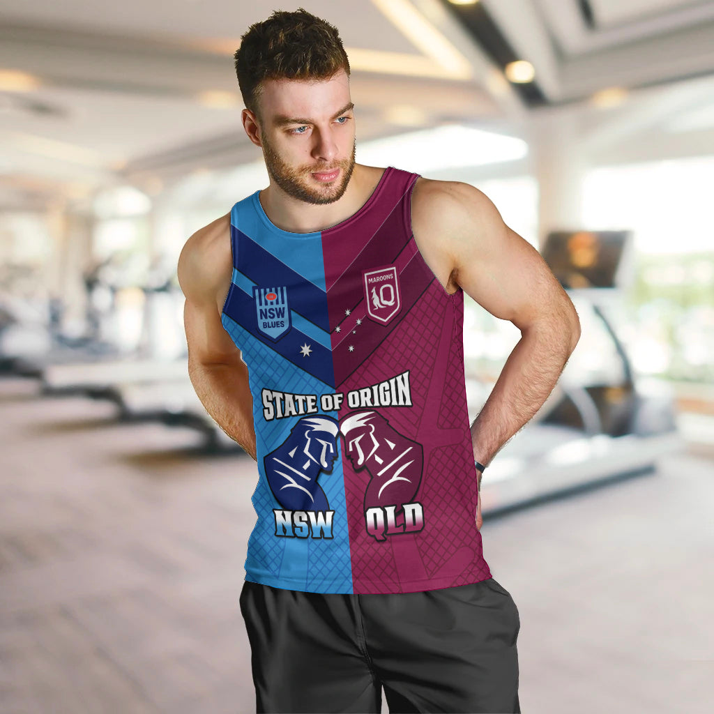 QLD Maroons And NSW Blues Rugby Men Tank Top Sporty Version 2023 - Vibe Hoodie Shop