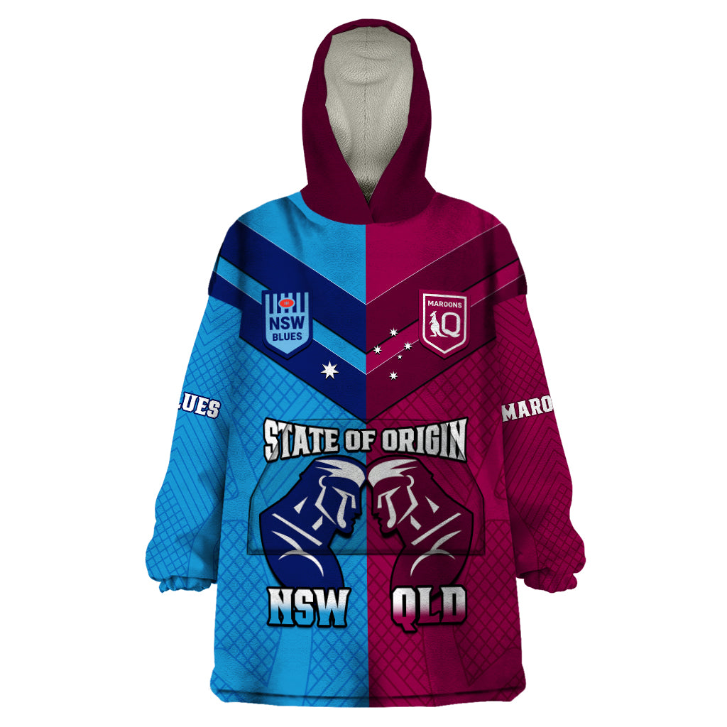 QLD Maroons And NSW Blues Rugby Wearable Blanket Hoodie Sporty Version 2023 - Vibe Hoodie Shop