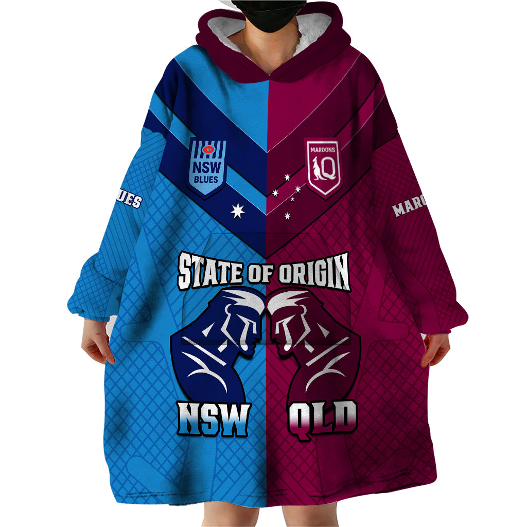 QLD Maroons And NSW Blues Rugby Wearable Blanket Hoodie Sporty Version 2023 - Vibe Hoodie Shop