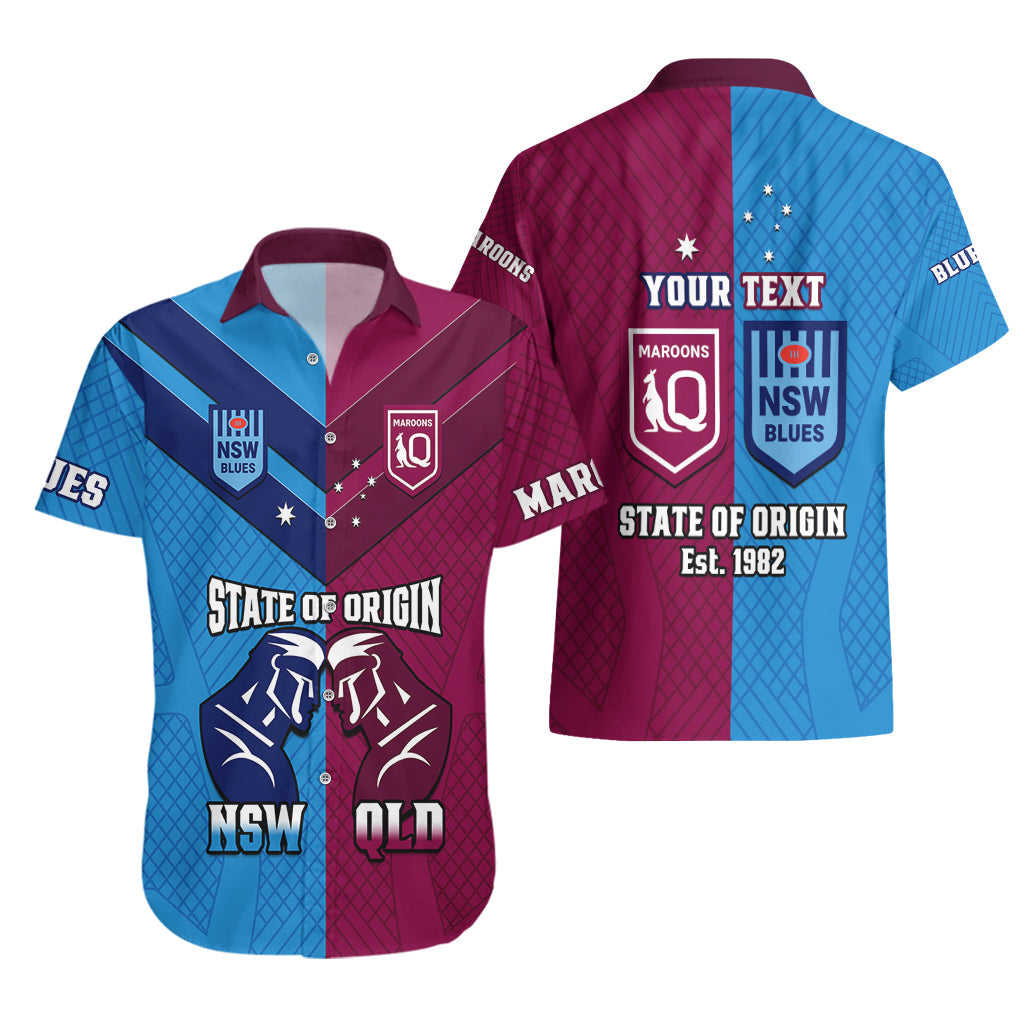 Personalised QLD Maroons And NSW Blues Rugby Hawaiian Shirt Sporty Version 2023 - Vibe Hoodie Shop