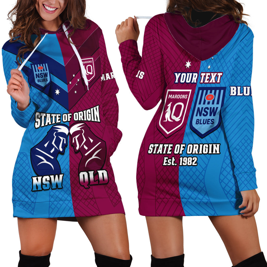 Personalised QLD Maroons And NSW Blues Rugby Hoodie Dress Sporty Version 2023 - Vibe Hoodie Shop