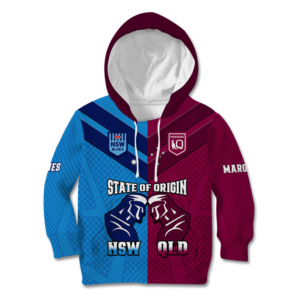 Personalised QLD Maroons And NSW Blues Rugby Kid Hoodie Sporty Version 2023 - Vibe Hoodie Shop