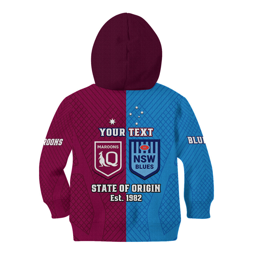 Personalised QLD Maroons And NSW Blues Rugby Kid Hoodie Sporty Version 2023 - Vibe Hoodie Shop