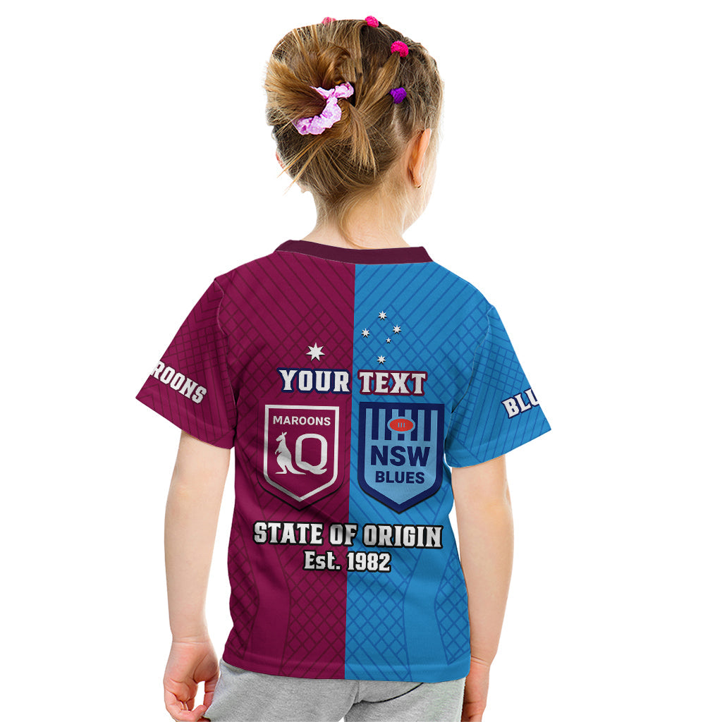 Personalised QLD Maroons And NSW Blues Rugby Kid T Shirt Sporty Version 2023 - Vibe Hoodie Shop