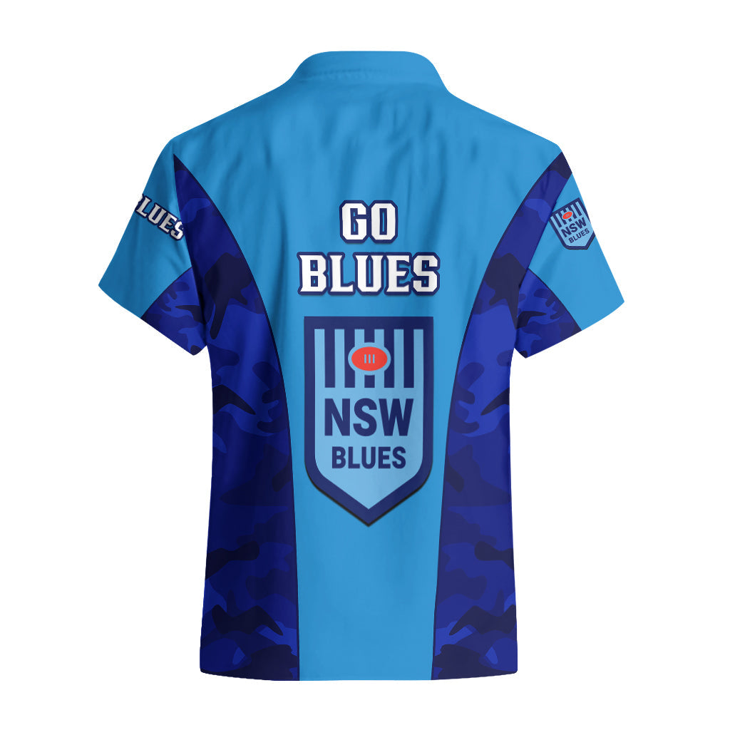 NSW Rugby Hawaiian Shirt Go Blues Camouflage Sporty Style - Vibe Hoodie Shop