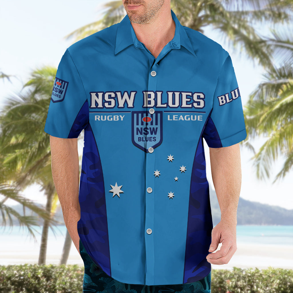 NSW Rugby Hawaiian Shirt Go Blues Camouflage Sporty Style - Vibe Hoodie Shop