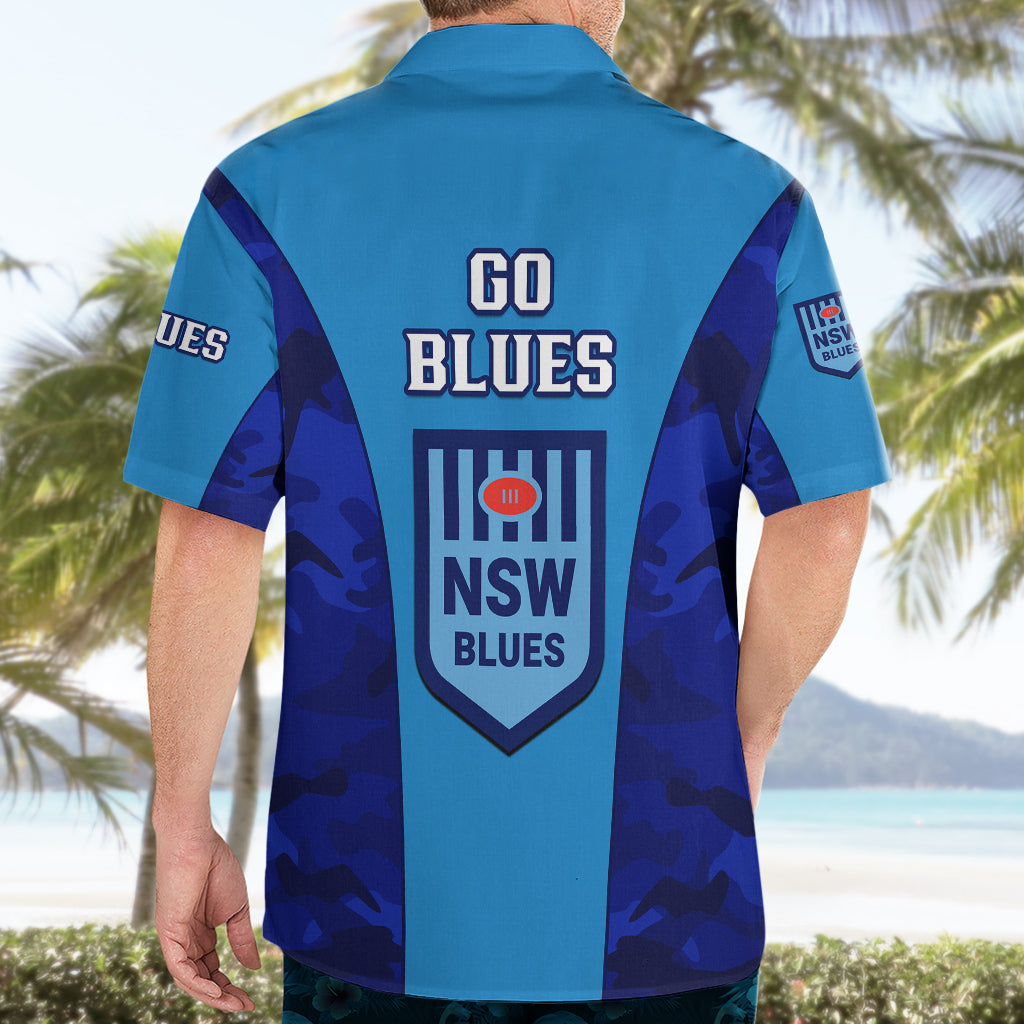 NSW Rugby Hawaiian Shirt Go Blues Camouflage Sporty Style - Vibe Hoodie Shop