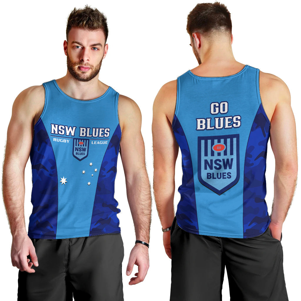 NSW Rugby Men Tank Top Go Blues Camouflage Sporty Style - Vibe Hoodie Shop