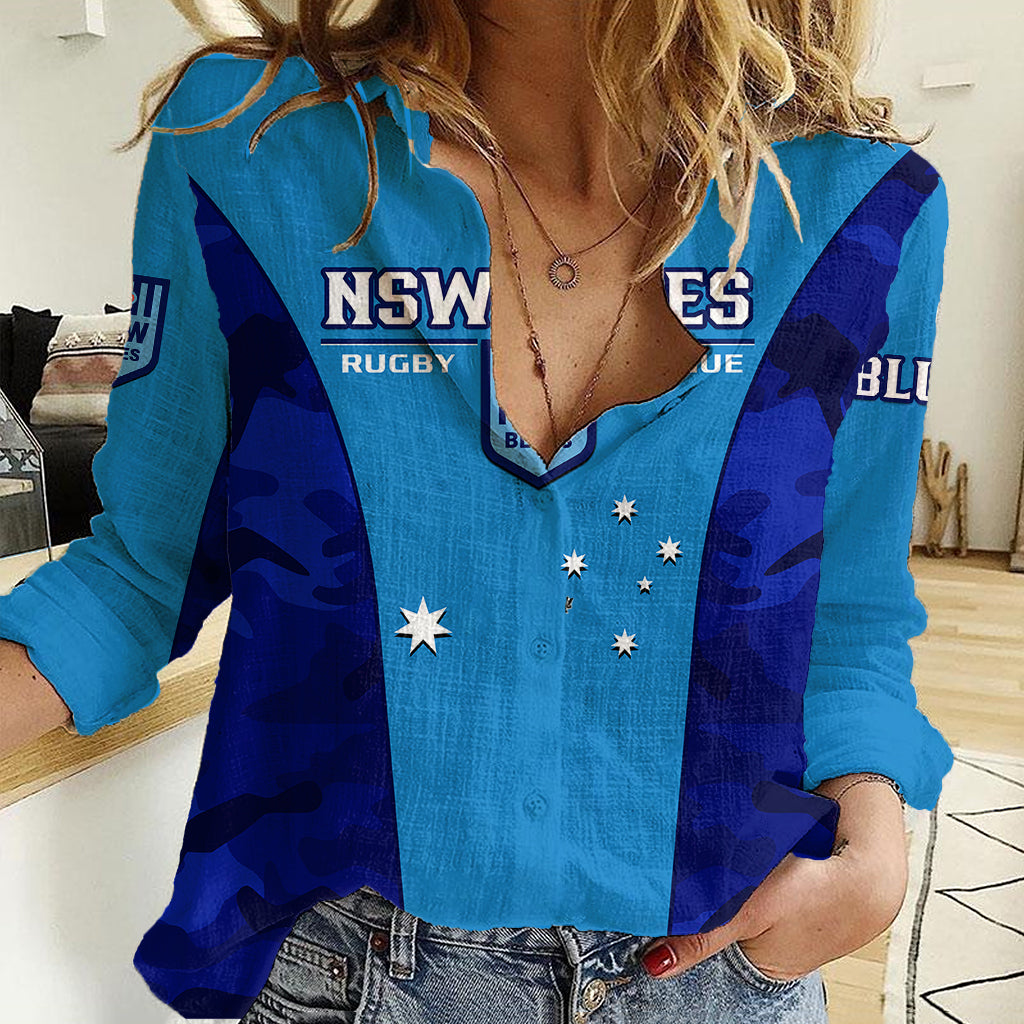 NSW Rugby Women Casual Shirt Go Blues Camouflage Sporty Style - Vibe Hoodie Shop