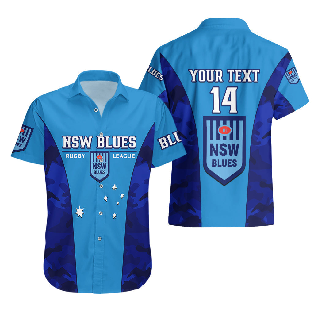 Personalised NSW Rugby Hawaiian Shirt Go Blues Camouflage Sporty Style - Vibe Hoodie Shop