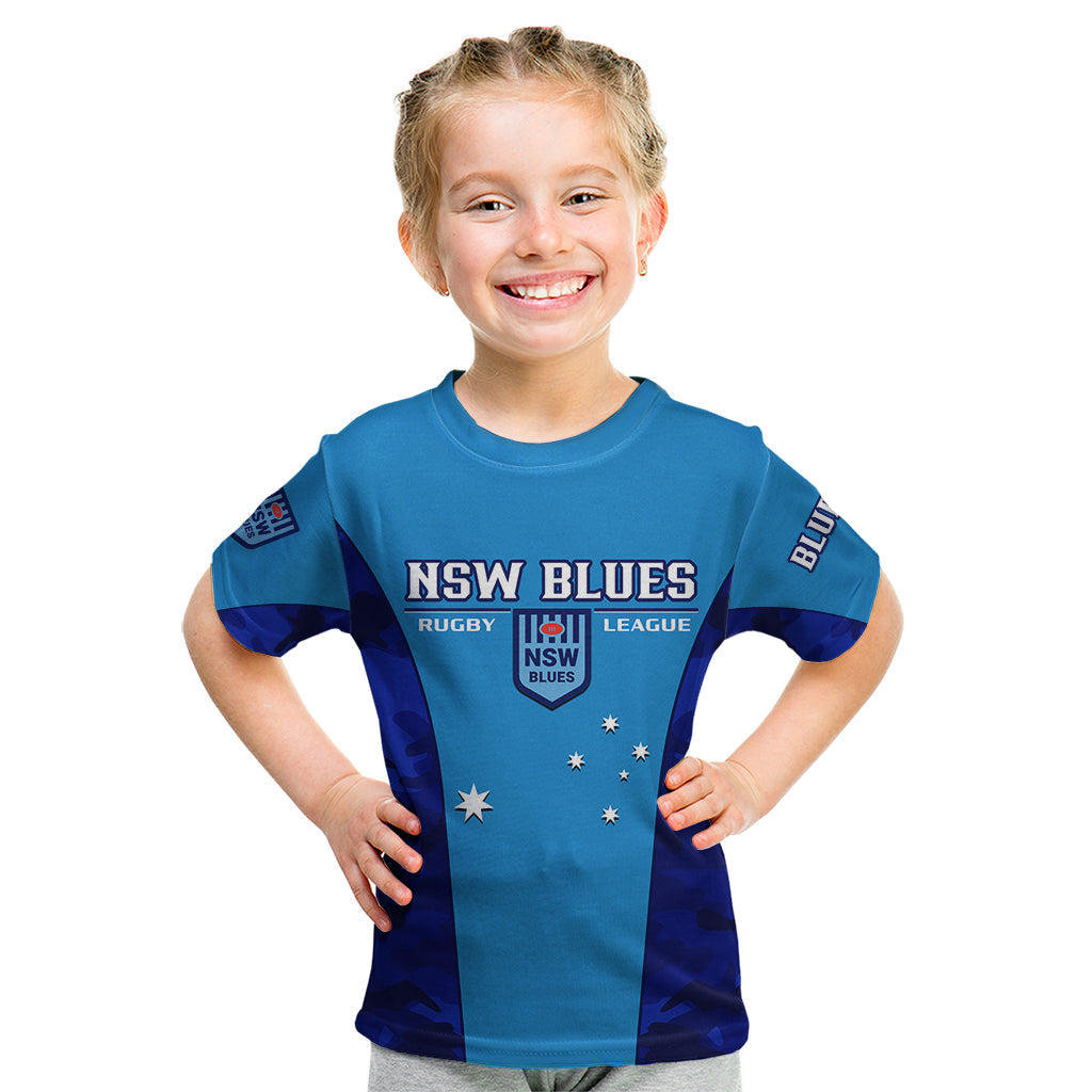 Personalised NSW Rugby Kid T Shirt Go Blues Camouflage Sporty Style - Vibe Hoodie Shop