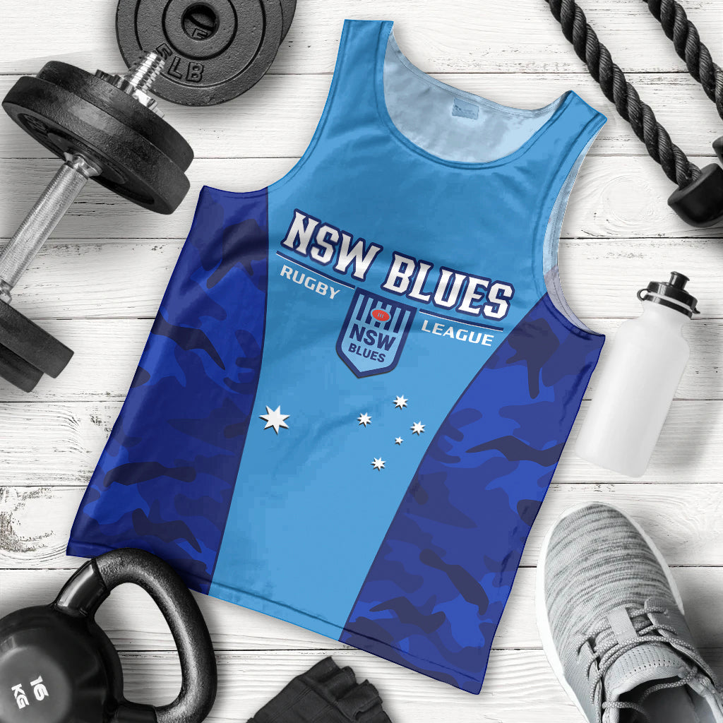 Personalised NSW Rugby Men Tank Top Go Blues Camouflage Sporty Style - Vibe Hoodie Shop