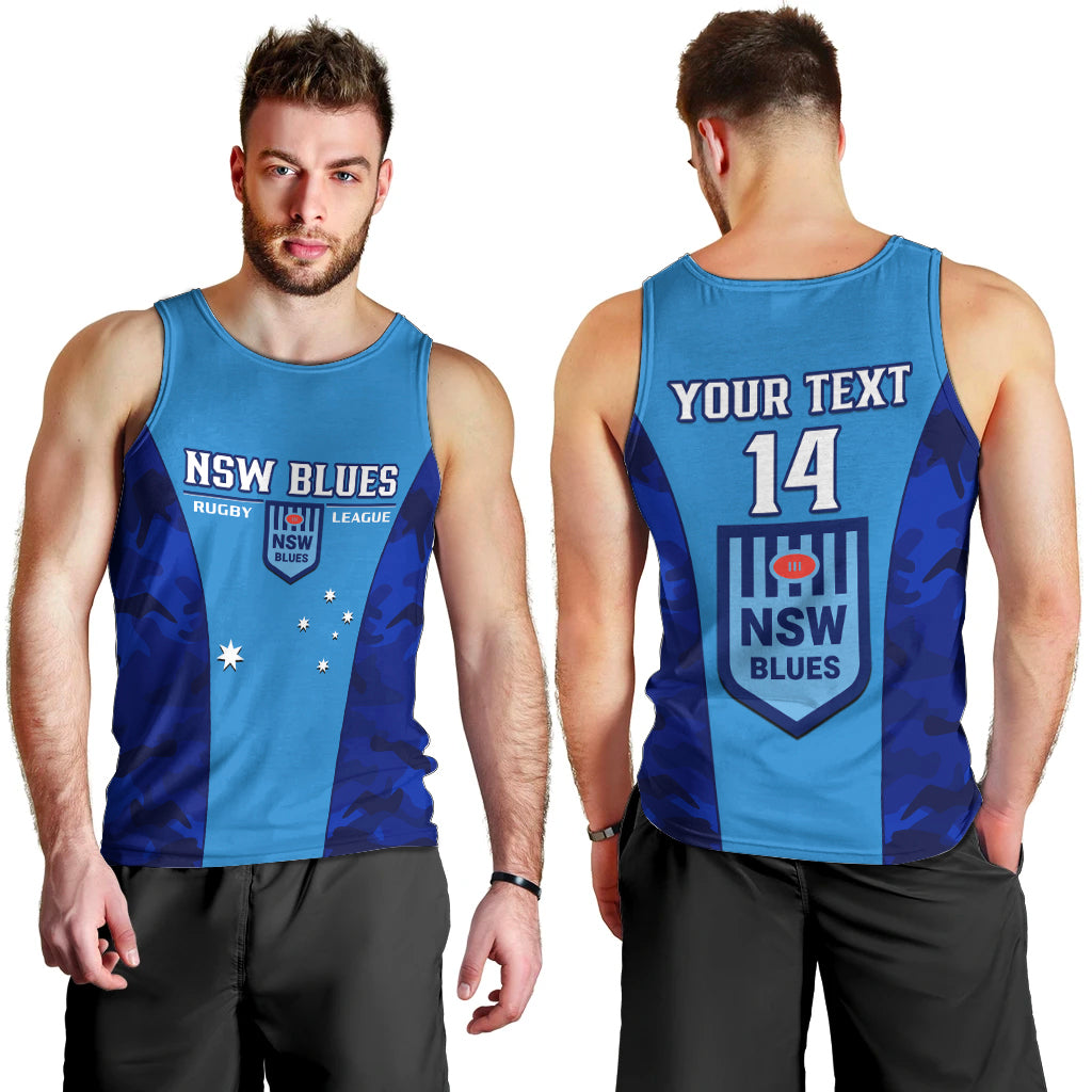 Personalised NSW Rugby Men Tank Top Go Blues Camouflage Sporty Style - Vibe Hoodie Shop