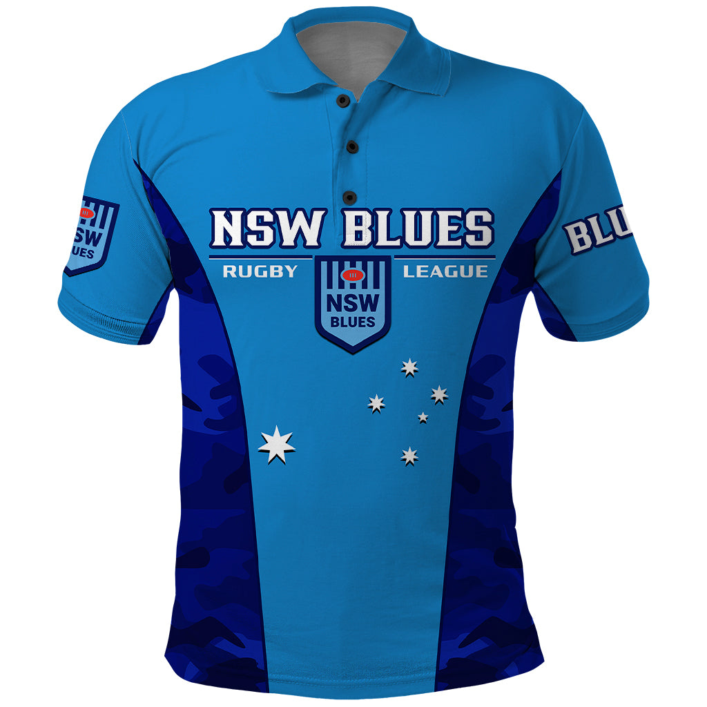 Personalised NSW Rugby Polo Shirt Go Blues Camouflage Sporty Style - Vibe Hoodie Shop