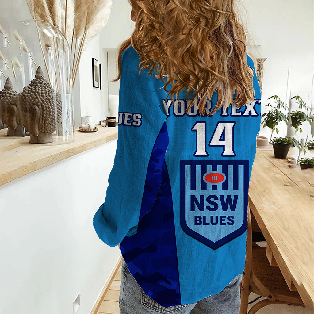 Personalised NSW Rugby Women Casual Shirt Go Blues Camouflage Sporty Style - Vibe Hoodie Shop