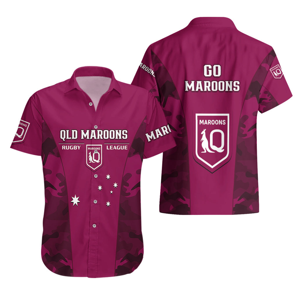 QLD Rugby Hawaiian Shirt Go Maroons Camouflage Sporty Style - Vibe Hoodie Shop